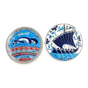 Vintage Niarchos Greece Handpainted Ceramic Tile Coasters Set of 2 Delos Boat